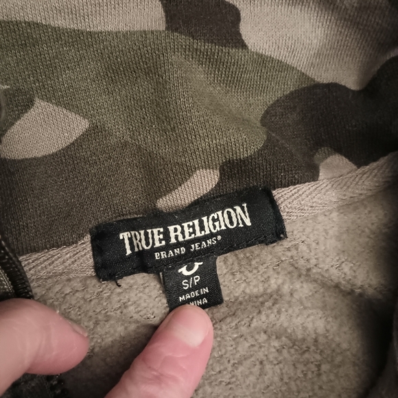True Religion Half Zip Pullover Sweatshirt Womens Small Camo Dress Fleece Logo - Picture 6 of 10
